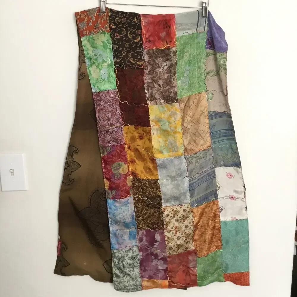 Giardino D'Oriente Lg Rectangle Patch Multicolor 100% Silk Scarf Made in Italy